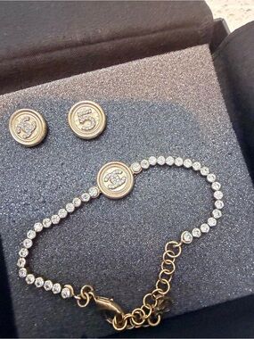 Chanel Swarovski Gold Crystal Bracelet and Earring Set. Excellent condition
